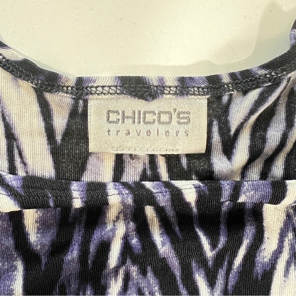 Chico's Travelers Tank Top Large Purple Black White Summer Wrinkle Resistant Top - Picture 2 of 7